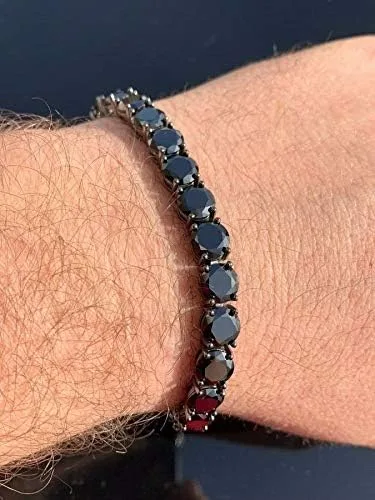 Vista 2 de HarlemBling Solid 925 Sterling Silver Mens Black Tennis Bracelet - Iced Hip Hop CZ Mens One Row Bracelet - Real Oxidized Solid Silver Black CZ 85 7mm