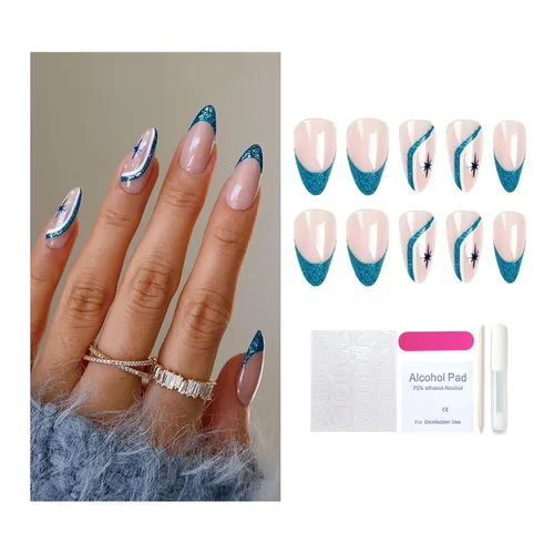 Vista 8 de Año Nuevo Navidad Prensa en Uñas Largas Ataúd Acrílico Uñas Falsas Kit Navidad Copo de Nieve Decoración de Uñas Falsas Bailarina Uñas Falsas Puntas
