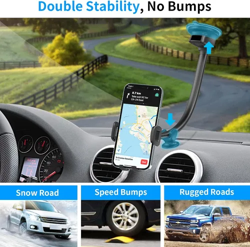 Vista 2 de APPS2Car Soporte de teléfono de automóvil de cuello de cisne de 14 pulgadas, soporte resistente para teléfono para camión, brazo largo flexible