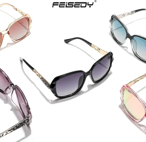 Vista 3 de FEISEDY - gafas de sol polarizadas para mujer, marco compuesto brillante B2289