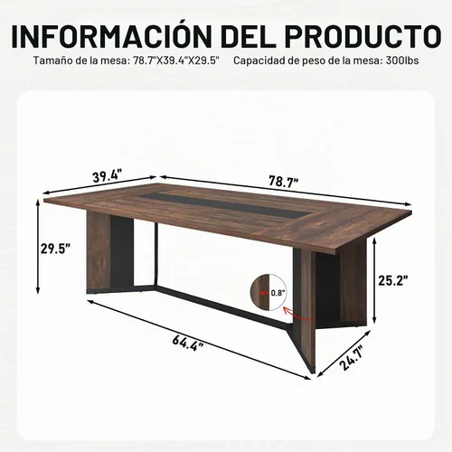 Vista 2 de Hlivelood Mesa de comedor grande de 78 pulgadas para 6 8 personas, mesa de cocina rectangular de madera con mesa impermeable, muebles rectangulares