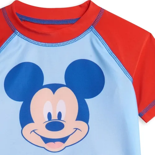 Vista 7 de Disney Conjunto de traje de baño y camiseta de Mickey Mouse para niños pequeños, Azul-Blanco