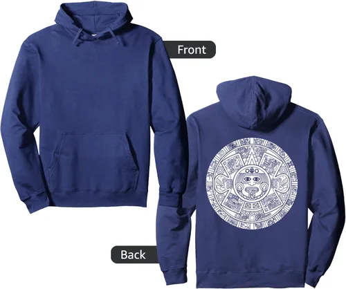 Vista 7 de Aztec Mexica Mayan Calendar - Sudadera con capucha mexicana con diseño de piedra del sol, Negro, S