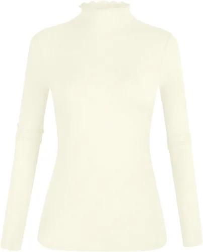 Vista 7 de POPZONE - Camiseta de manga larga con cuello alto falso, ajustada, de punto acanalado con ribete de lechuga para mujer