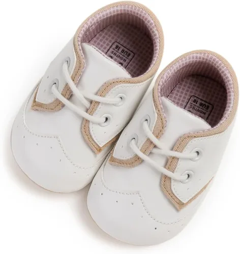 Vista 7 de SOFMUO Zapatos deportivos de piel sintética para bebés, niños y niñas, con suela de goma suave, mocasines Oxford para recién nacidos