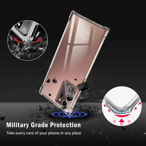 Vista 10 de KIOMY Funda transparente para Samsung Galaxy Note 20 Ultra 5G, diseño híbrido, carcasa trasera de policarbonato duro con marco elevado de TPU