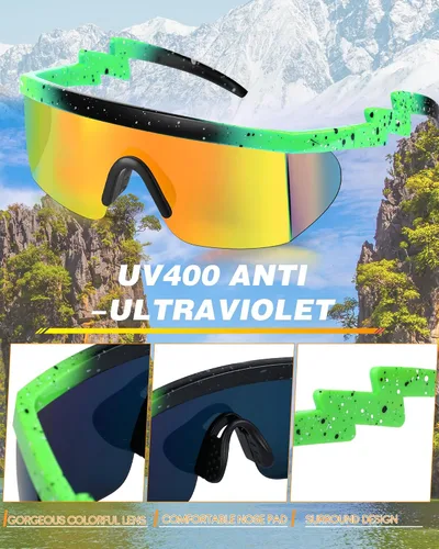Vista 3 de Frienda 3 pares de lentes de sol retro semi sin montura de los años 80 y 90 s zigzag gafas de sol transparentes de colores para hombres y mujeres
