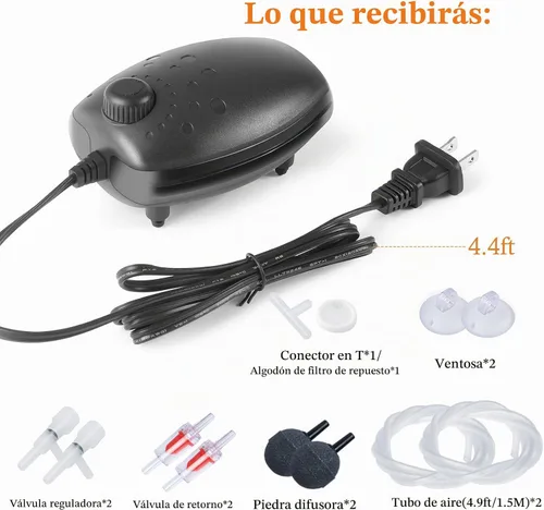 Vista 5 de HITOP 3W 80GPH Adjustable Aquarium Air Pump, Upgrade Quiet Oxygen Pump, Powerful Air Aerator for Fish Tank up to 120 Gallon