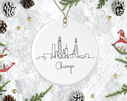 Vista 2 de JenaGifts Adorno de Chicago de regalo para papá, mamá, hermano, hermana, amigo, decoración de cerámica para vacaciones, regalo de porcelana de 3