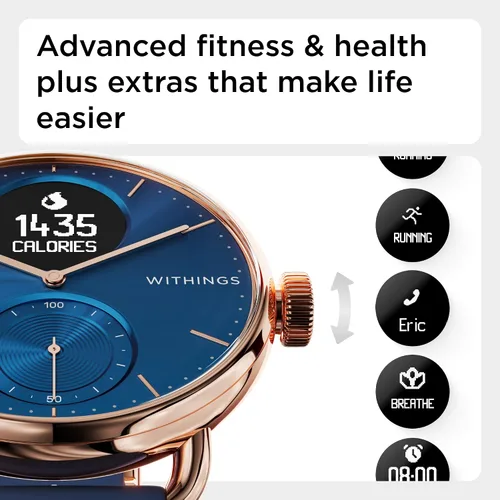 Vista 6 de Withings ScanWatch - Reloj inteligente híbrido y rastreador de actividad con GPS conectado monitor de frecuencia cardíaca monitor de sueño