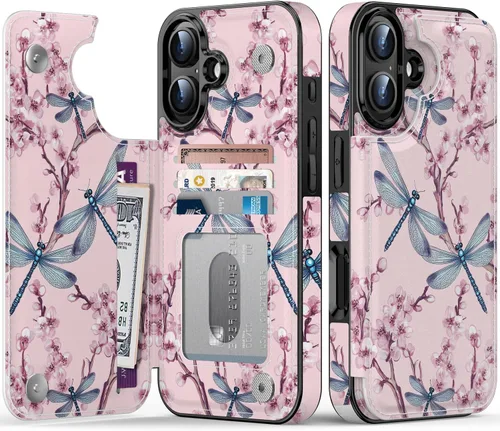 Vista 62 de FUNMIKO Funda tipo cartera para iPhone 15 con tarjetero + clip para efectivo, bloqueo RFID, protección contra caídas de grado militar y obras