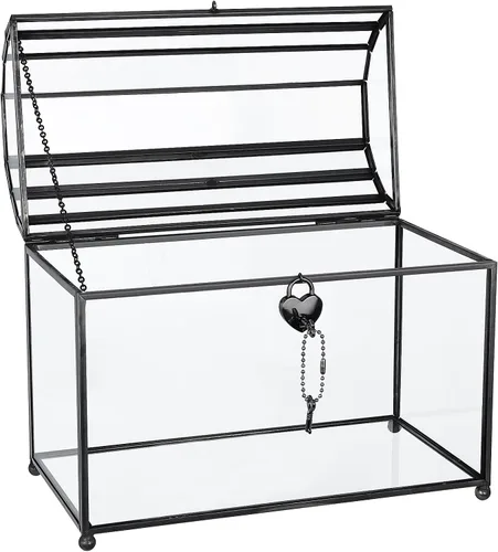 Vista 3 de HighFree Caja grande de cristal para tarjetas de boda de 12.2 pulgadas con ranura y cerradura, terrario geométrico de cobre hecho a mano, caja