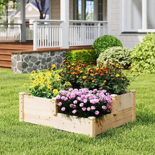 Vista 9 de S AFSTAR Cama de jardín elevada de 3 niveles, maceta elevada para exteriores, para verduras, frutas, hierbas, flores, kit de maceta de madera