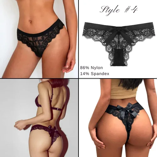 Vista 5 de Sexy Black Thong Underwear Variety 5 Pack Lace Panties Women's Underwear Panties for Women Lingerie for Women