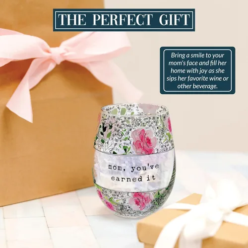 Vista 2 de Pavilion Gift Company - Vaso de vino sin tallo de 18 onzas para mamá, regalos para mamá de hija, hijo, niños, regalos del día de la madre para mamá