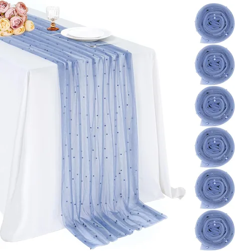Vista 30 de LuoluoHouse Camino de Mesa de Perla para Centros de Mesa de Boda: Camino de Mesa de Perla de 10 pies, Decoración de Mesa de 29x120 Pulgadas de Tul