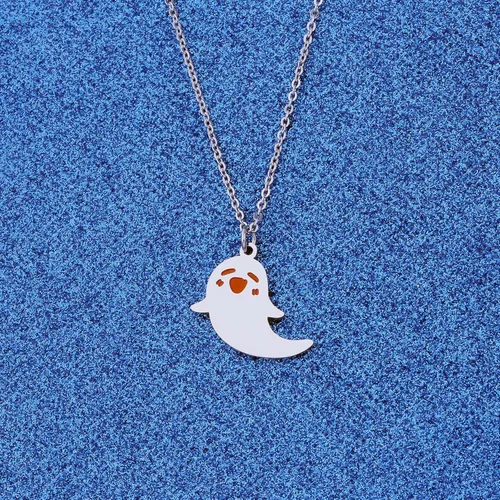 Vista 3 de WUSUANED Lindo collar de fantasma Hu Tao con forma de fantasma, joyería de Halloween, cosplay, regalos para los amantes del anime del juego, Acero