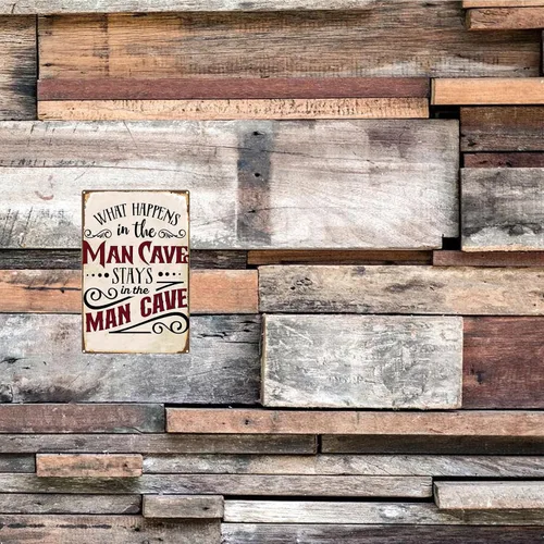 Vista 7 de Letrero divertido de la cueva del hombre, con texto en inglés «What Happens in The Man Cave Stays in The Man Cave Stays in The Man», letrero