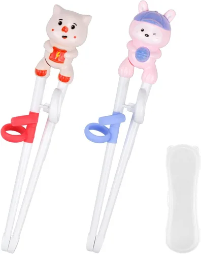Vista 9 de Quimoy 2 pares de palillos para niños, palillos de rebote automático para niños, palillos con diseño de dibujos animados de animales lindos