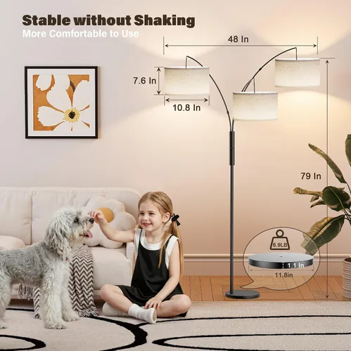 Vista 5 de SIBRILLE - Lámparas de pie de 27 W para sala de estar, lámpara de pie regulable súper brillante, lámpara de pie moderna con control remoto y táctil