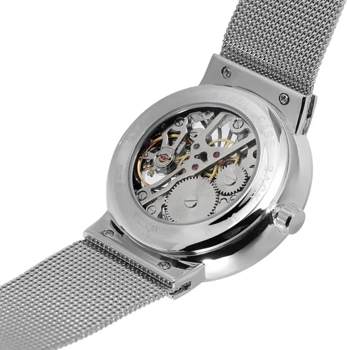 Vista 5 de FORSINING Reloj mecánico popular de esqueleto de malla de acero inoxidable ultrafino para hombre