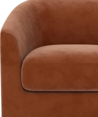 Vista 7 de Silla giratoria decorativa, moderna tapizada con brazo curvado, tela de terciopelo, cómoda silla de lectura con base de madera maciza para sala