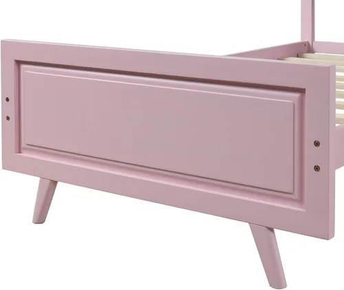 Vista 8 de SOFTSEA Base de cama de madera de plataforma individual con cabecero y estribo, base de colchón con soporte de listones de madera (individual, rosa)