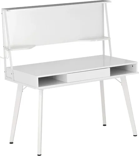 Vista 5 de Techni Mobili Escritorio para computadora de estudio con almacenamiento y pizarra blanca magnética de borrado en seco, color blanco