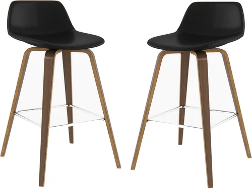 Vista 30 de SIMPLIHOME Randolph Taburetes de mostrador (juego de 2) taburetes de bar tapizados de madera curvada de 28 pulgadas de altura del asiento en tela