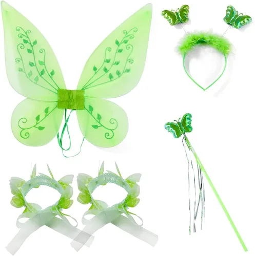 Vista 6 de Tinker Fairy Dress Up Costume Girls 3T-10Y Toddler Fairy Dress with Wings Wand Kids Halloween Clothes Birthday Party Outfit