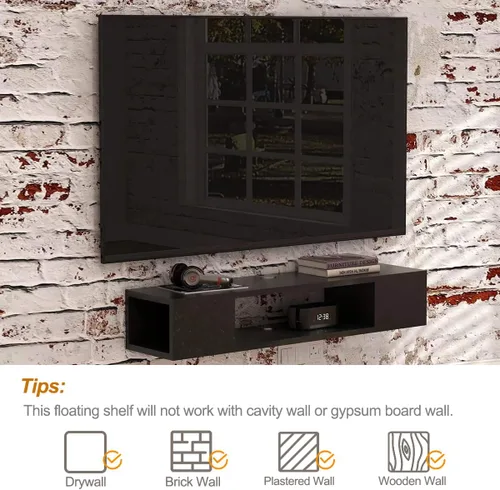 Vista 7 de GHC Soporte de TV flotante, centro de entretenimiento montado en la pared y estante de gabinete, consola de TV con almacenamiento, consola