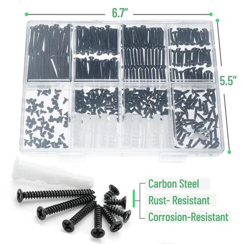 Vista 3 de Mr. Pen - Kit surtido de tornillos para madera, 400 piezas, 20 anclajes de tornillo M6, puntas Phillips negras, cabeza plana, M3, juego surtido