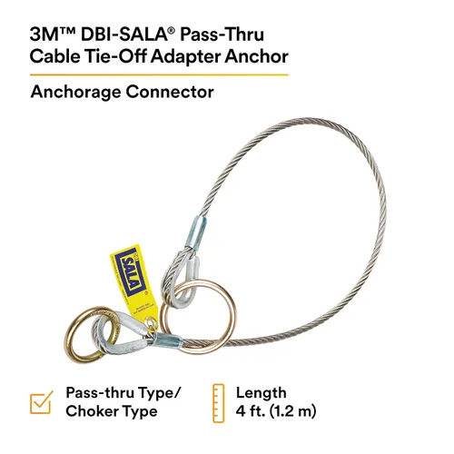 Vista 2 de 3M DBI-SALA 5900550 Conector de anclaje, adaptador de amarre de cable de 4 pies, tipo pasante, plateado