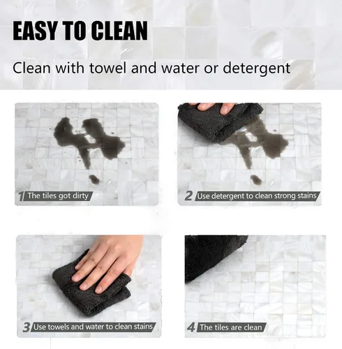 Vista 6 de KASARO - Calcomanías de pared, adhesivo despegable de mosaicos para salpicadero dormitorio baño, madreperla, 12 x 12 pulgadas