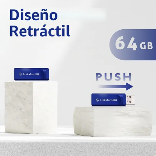 Vista 3 de LinkMore Unidad flash USB de 64 GB, EJECT32 retráctil, hasta 100 MB/s de Azul (EJ32)