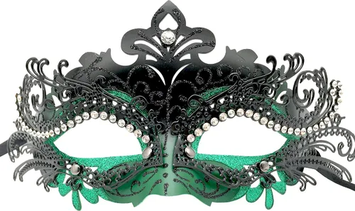Vista 16 de Máscaras de metal para mujeres/hombres, máscara veneciana de Halloween, máscara de Mardi Gras Negro