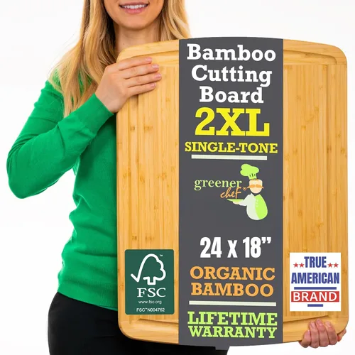 Vista 8 de GREENER CHEF Tabla de cortar extra grande 3XL de 30 pulgadas con reemplazos de por vida - Cubierta de estufa de bambú extra grande para fideos