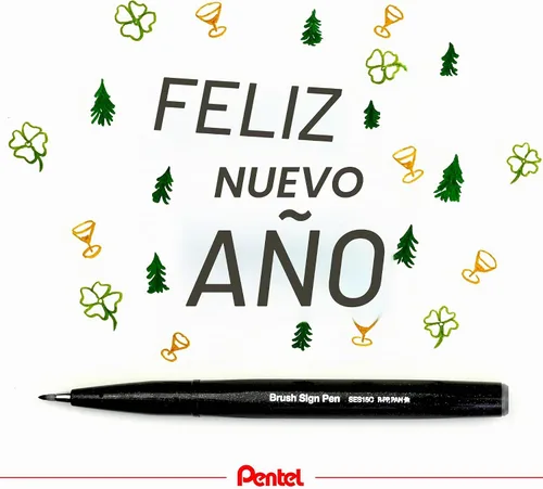Vista 7 de Bolígrafo Pentel Fude Touch, negro, tipo pincel con punta de fieltro (SES15C-A)