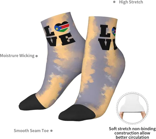 Vista 7 de Love South Sudan Flag Heart Ankle Socks Winter Low Cut Sports Warm Comfort Breathable Casual Socks For Mens And Womens 1
