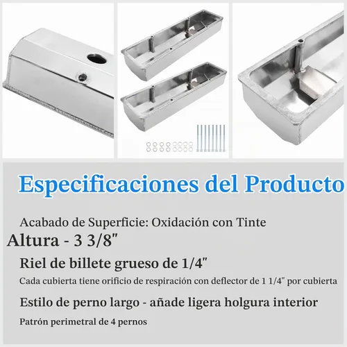 Vista 3 de Cubiertas altas de aluminio anodizado transparente para válvulas de 1/4" riel compatible con SBC Che-vy 283 305 327 350 383 400