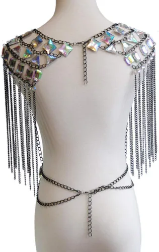 Vista 3 de Cadena de cuerpo sexy para mujer, joyería para la noche, disfraz, collar de hombro Negro - Cadena de hombro