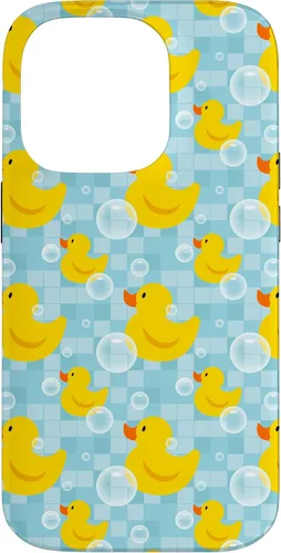 Vista 17 de Funda de goma amarilla para iPhone 16 con patrón de patos y patos