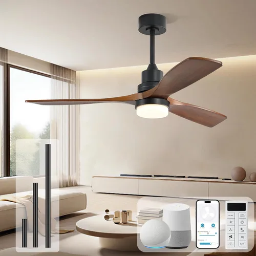 Vista 11 de Sofucor Ventilador de techo de 52 pulgadas con control remoto de luces, 3 postes para ventilador de techo interior y exterior con control remoto