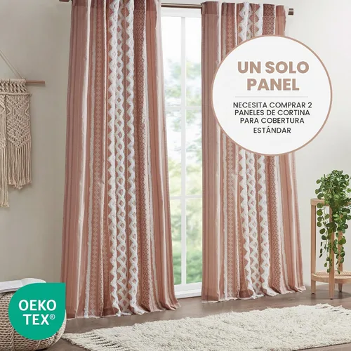 Vista 6 de INK+IVY Cortinas Boho para Dormitorio PANEL ÚNICO Cortinas de Ventana para Sala de Estar, 100% Algodón con Rayas de Chenilla Copetuda Estilo Granja