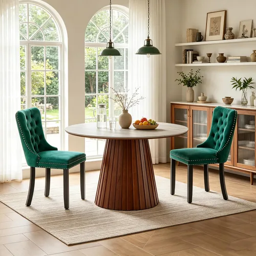 Vista 34 de SSLine 41.3 in Round Sintered Stone Dining Table for 4 Fluted Pedestal Base