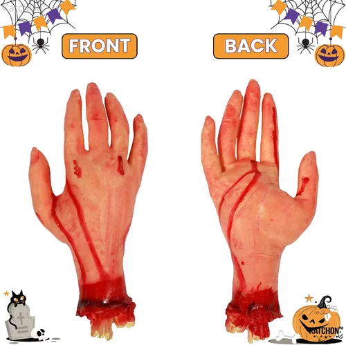 Vista 2 de KatchOn, Accesorio de mano sanguinolenta humana falsa – 10 pulgadas de largo Partes del cuerpo Accesorios de Halloween Manos falsas de miedo