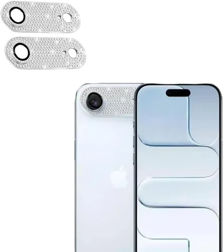 Vista 10 de [Paquete de 2] Protector de lente de cámara de cristal brillante para iPhone 11/iPhone 12 mini, cubierta de cámara trasera de diamante con purpurina