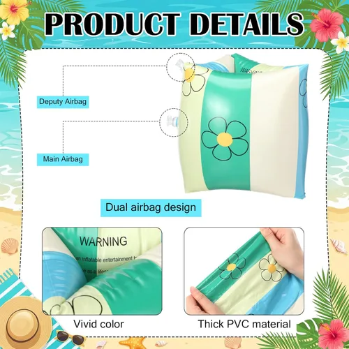Vista 3 de JellyArch 2 piezas de flotadores de brazo PVC, bandas de brazo inflables a rayas, flotadores de piscina, mangas de flotación para niñas y niños