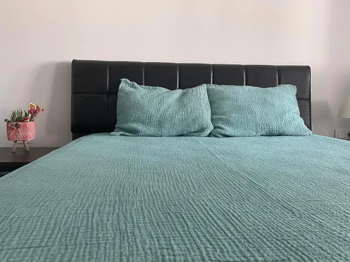Vista 6 de Manta de muselina 100% algodón, colcha de 4 capas, funda de cama suave de muselina de algodón turco, colcha reversible, turquesa