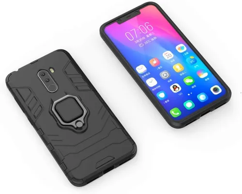 Vista 3 de Compatible con Pocophone F1, soporte de anillo de metal, a prueba de golpes, parachoques duro (funciona con soporte magnético para automóvil), Negro